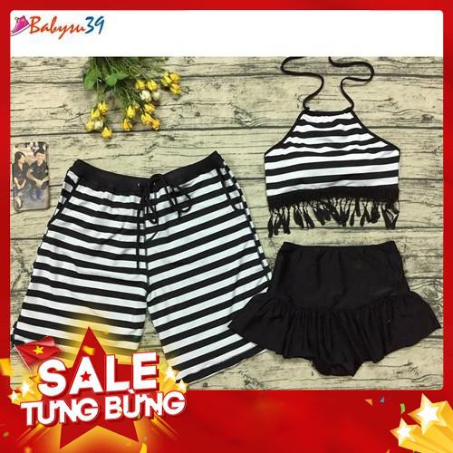 ⚡SALE 30%⚡ Set đôi nam nữ sọc đen trắng mặc đi biển đi bơi hot - Hàng nhập khẩu