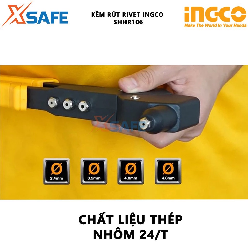 Kềm rút rivet 360° INGCO SHHR106 Kềm bấm rivet kích thước 10.5 inch, dùng rút, gỡ bỏ đinh trong sửa chữa, lắp ráp