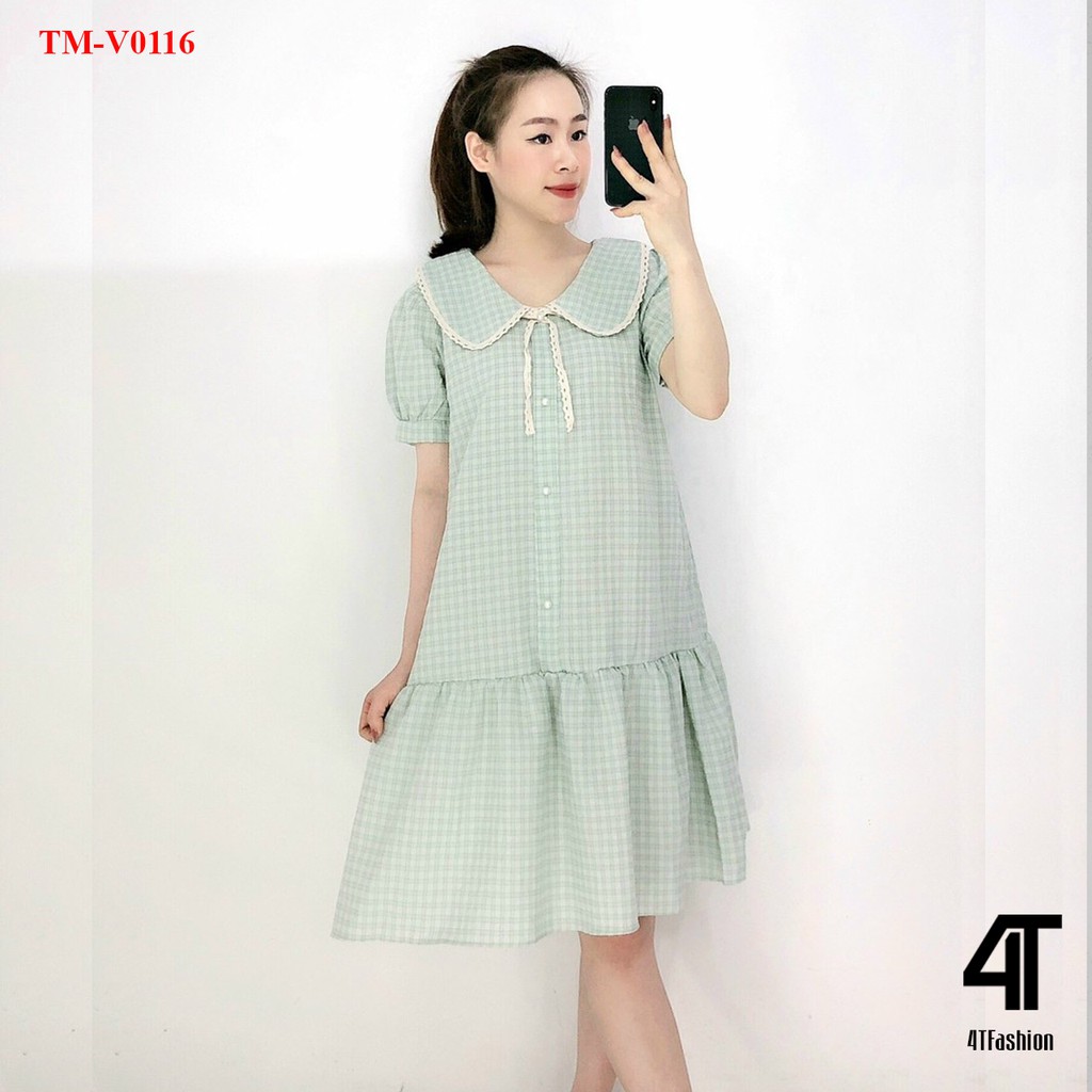 Đầm bầu 4Tfashion - Váy bigsize dáng dài kẻ caro cổ sen dáng đuôi cá siêu đẹp