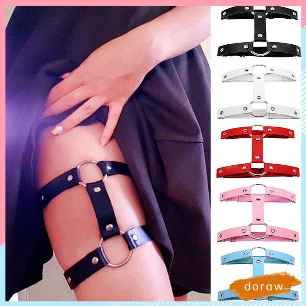 Dây Nịt Đùi Bằng Da Co Giãn 2 Hàng Nhiều Màu Sắc Có Thể Điều Chỉnh Phong Cách Gothic