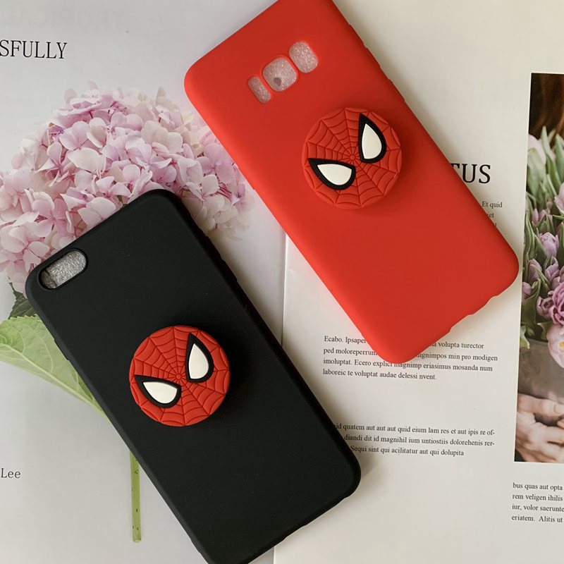 Samsung Note 9,Note 8,S7,S7 Edge,S6,S6 Edge,A7 2018,A9 2018,A6+,J8 2018 Superhero Movie Spiderman Soft Case +Stand