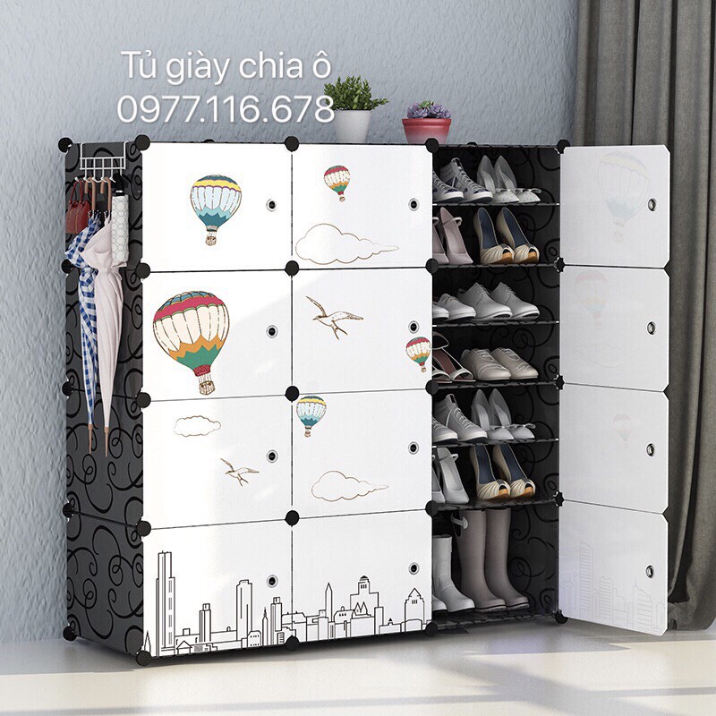 TỦ ĐỰNG GIÀY DÉP 24 Ô LẮP GHÉP CHIA Ô( tặng kèm móc sườn treo đồ)