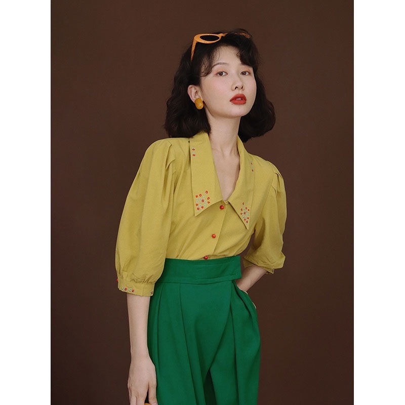 Áo Sơ Mi Ngắn Tay Họa Tiết Thêu Thời Trang Mùa Hè Cho Nữ