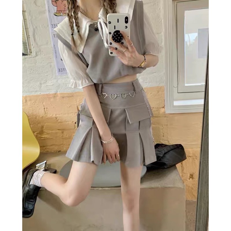 Set gile + Chân váy xếp ly
