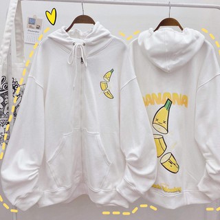 Áo khoác hoodie CHUỐI BANANA nỉ bông ulzzang đôi nam nữ unisex form rộng dây kéo zip dày giá rẻ đẹp