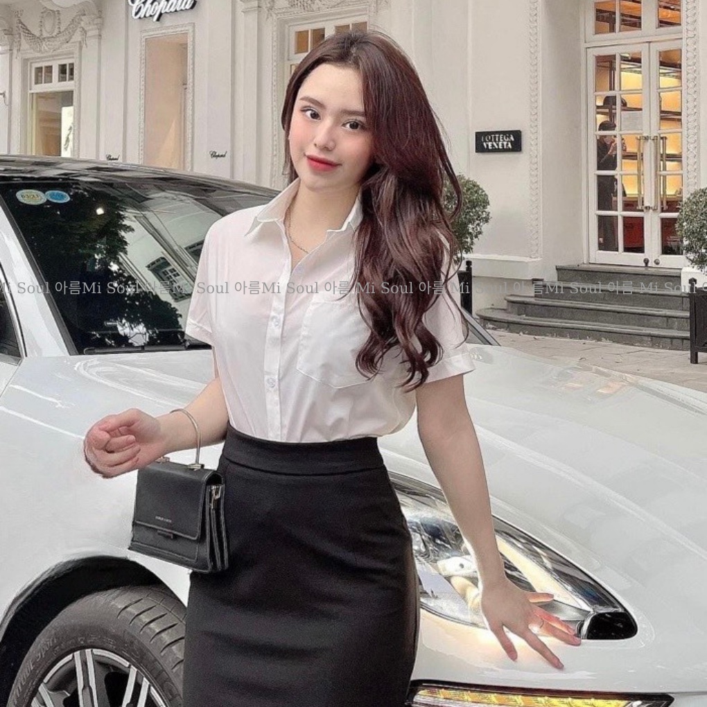Áo sơ mi nữ tay ngắn công sở màu trắng chất kate lụa thanh lịch MISOUL Thời trang nữ xuất khẩu 110