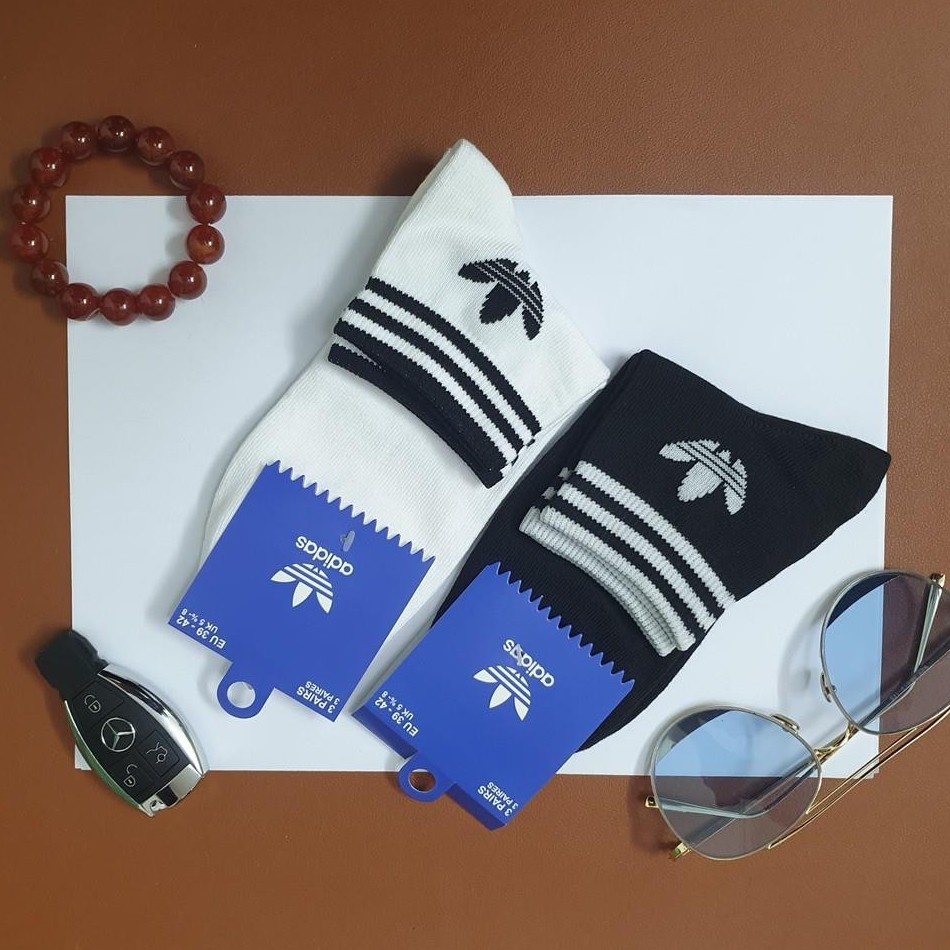 Tất Dệt Kim Cao Cấp ADIDAS 3 sọc (Tất Cổ lửng), hàng loại 1, logo thêu sắc nét, tỉ mỉ. - TRẮNG