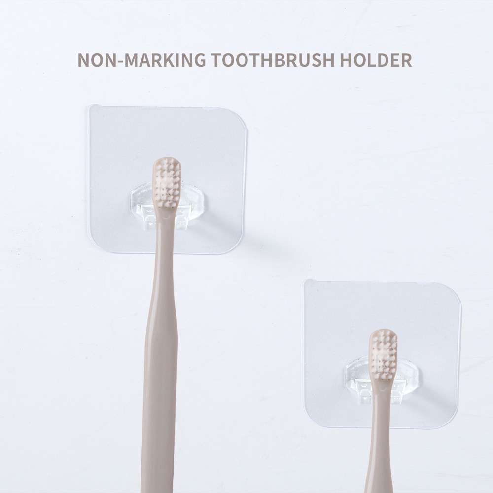 Móc treo bàn chải đánh răng không đục lỗ chất liệu nhựa trong suốt tự dính
