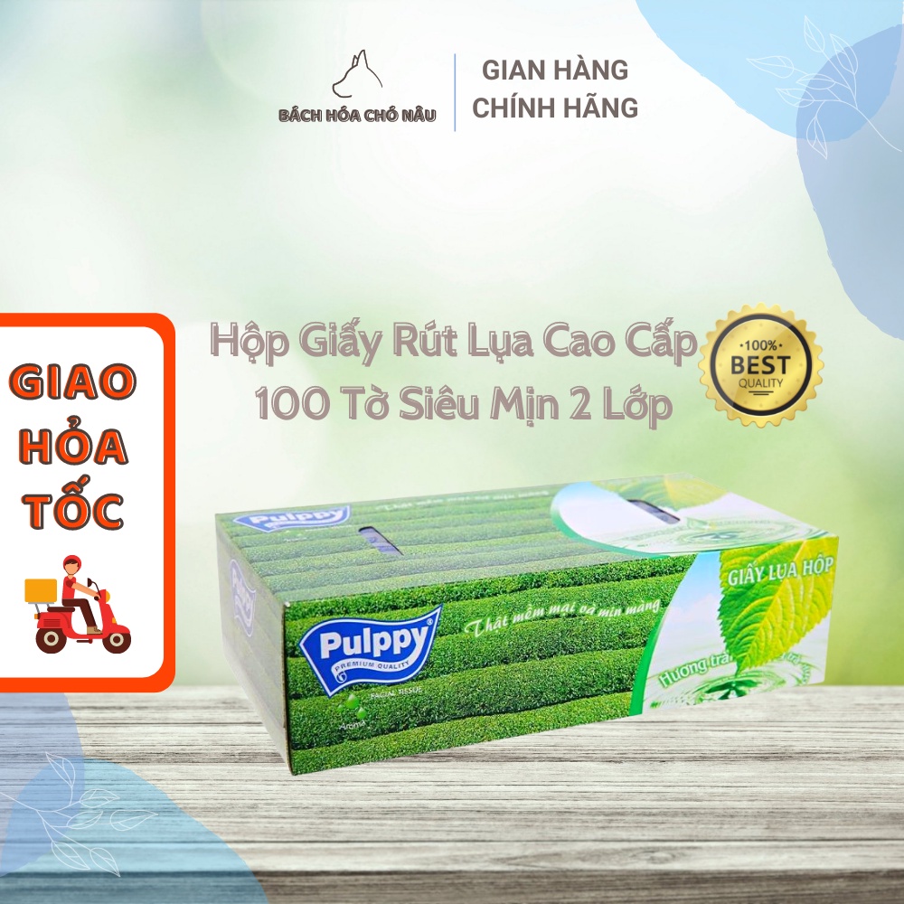 Hộp Giấy Rút Lụa Pulppy Hương Trà Xanh 100 Tờ/ Hộp Giấy 2 Lớp Cao Cấp [ Hàng Mới Chính Hãng]