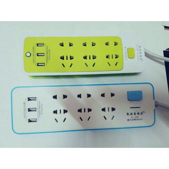 [ SALE TƯNG BỪNG]  Ổ cắm điện 1,6m 6 jack cắm và 3 cổng usb siêu thông minh(Xanh lá).