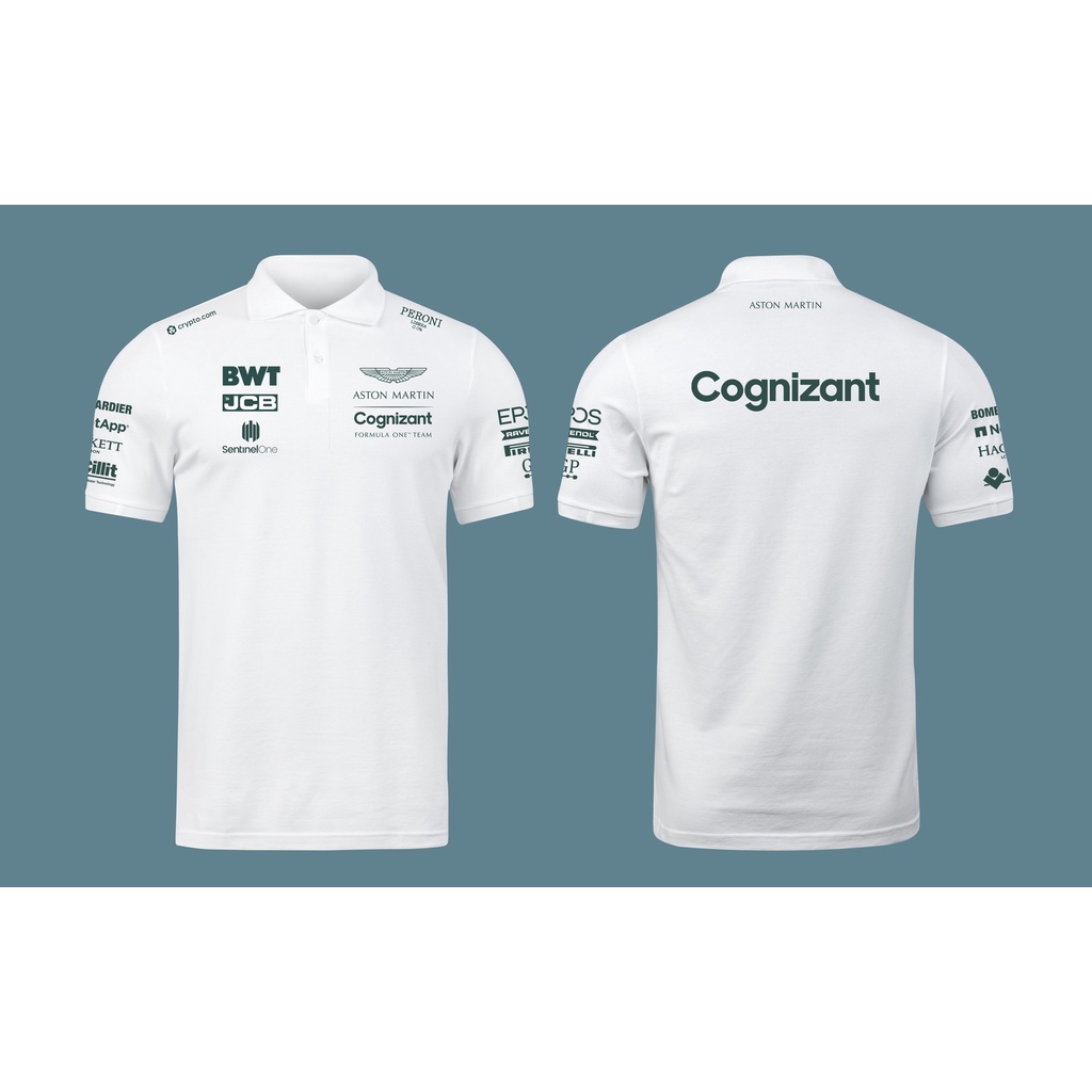 Áo thun nam có cổ F1 Aston Martin, Áo polo cotton thể thao cộc tay full size