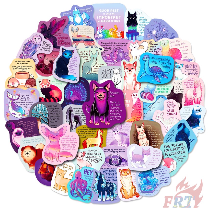 ❉ Colorful Animal Healing English Slang Series 02 Stickers ❉ 50Pcs/Set Waterproof DIY Fashion Decals Doodle Stickers