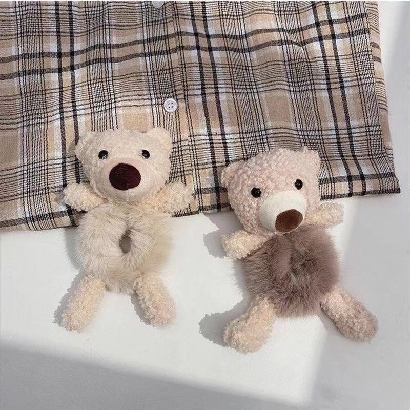 Dây Buộc Tóc Cao Su Co Giãn Phối Lông Hình Gấu Dễ Thương Phong Cách Hàn Quốc