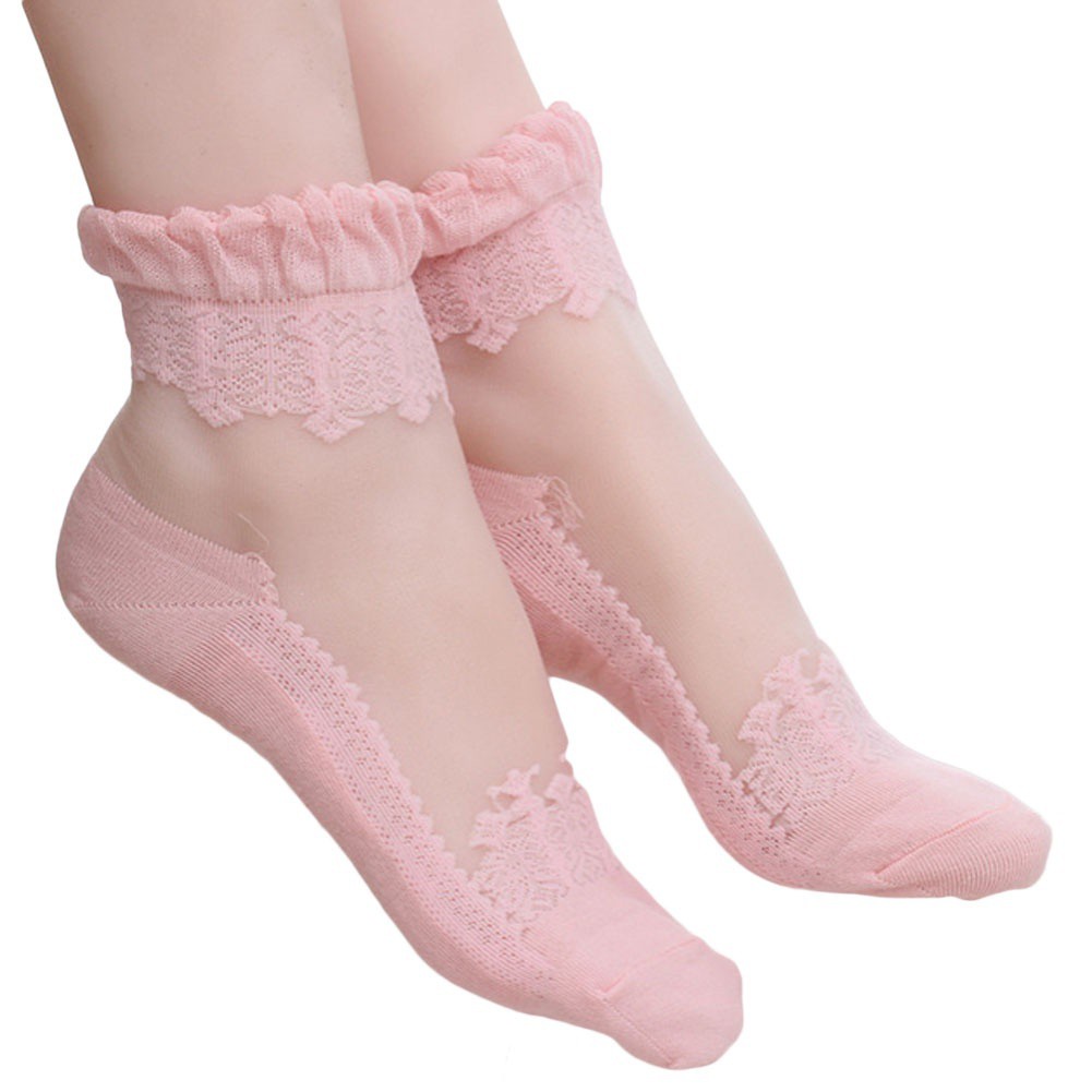 Cặp vớ cổ ngắn xuyên thấu phối ren siêu mỏng cá tính thời trang dành cho nữ