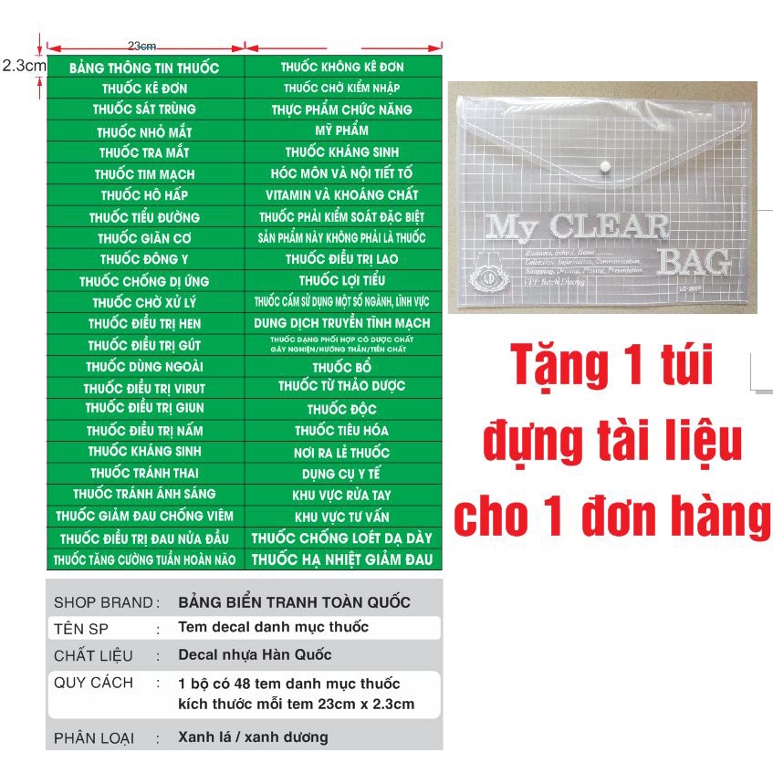 Tem dán tủ thuốc - decal danh mục thuốc