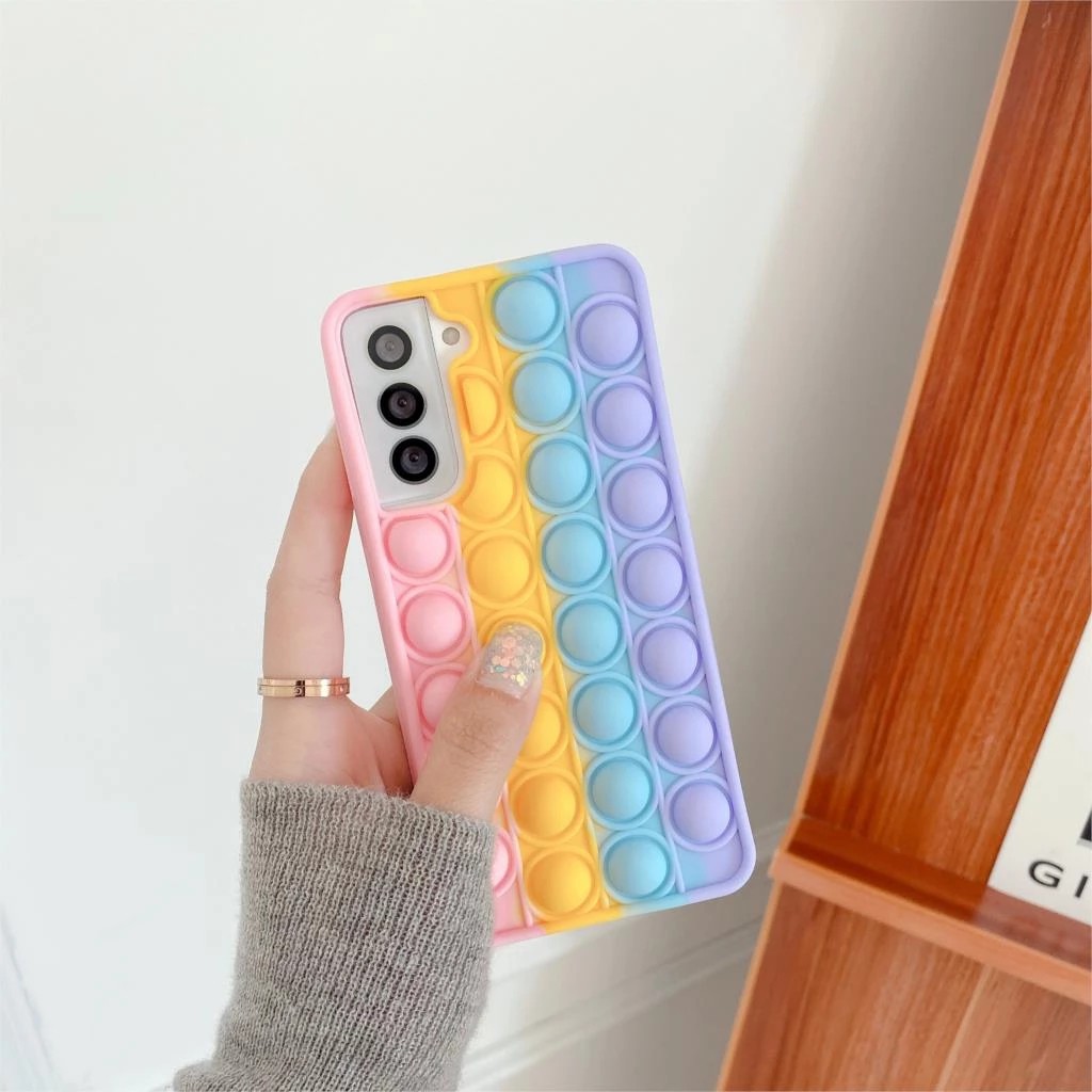 Samsung S21 S20 Note 20 Ultra S10 S9 S8 Note 10 Plus 9 8 Silicone mềm Pop it Bubble Dễ thương Rainbow Silicone Case Cover