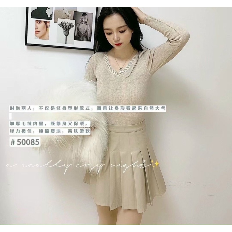 Áo giữ nhiệt cổ tim lót nỉ 50085