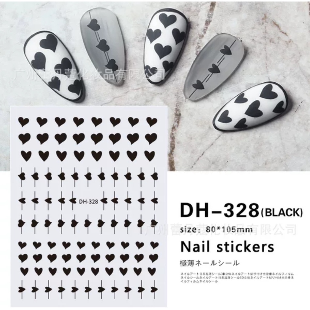HÌNH DÁN NAIL 3D - STICKER DECAN - TIM TRẮNG ĐEN DH 328