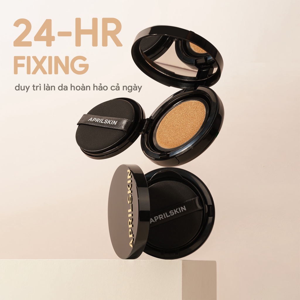 Phấn Nước April Skin Magic Snow Cushion Triple Cover Powder Moisture Serum Base 24-HR Fixing 15Gr [MẪU MỚI 2022]