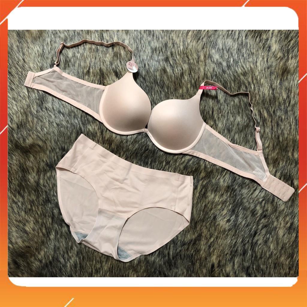 Set bộ đồ lót nữ trơn áo không gọng, đệm mút mỏng dành cho các nàng có vòng 1 trung bình lớn, Mã B23343