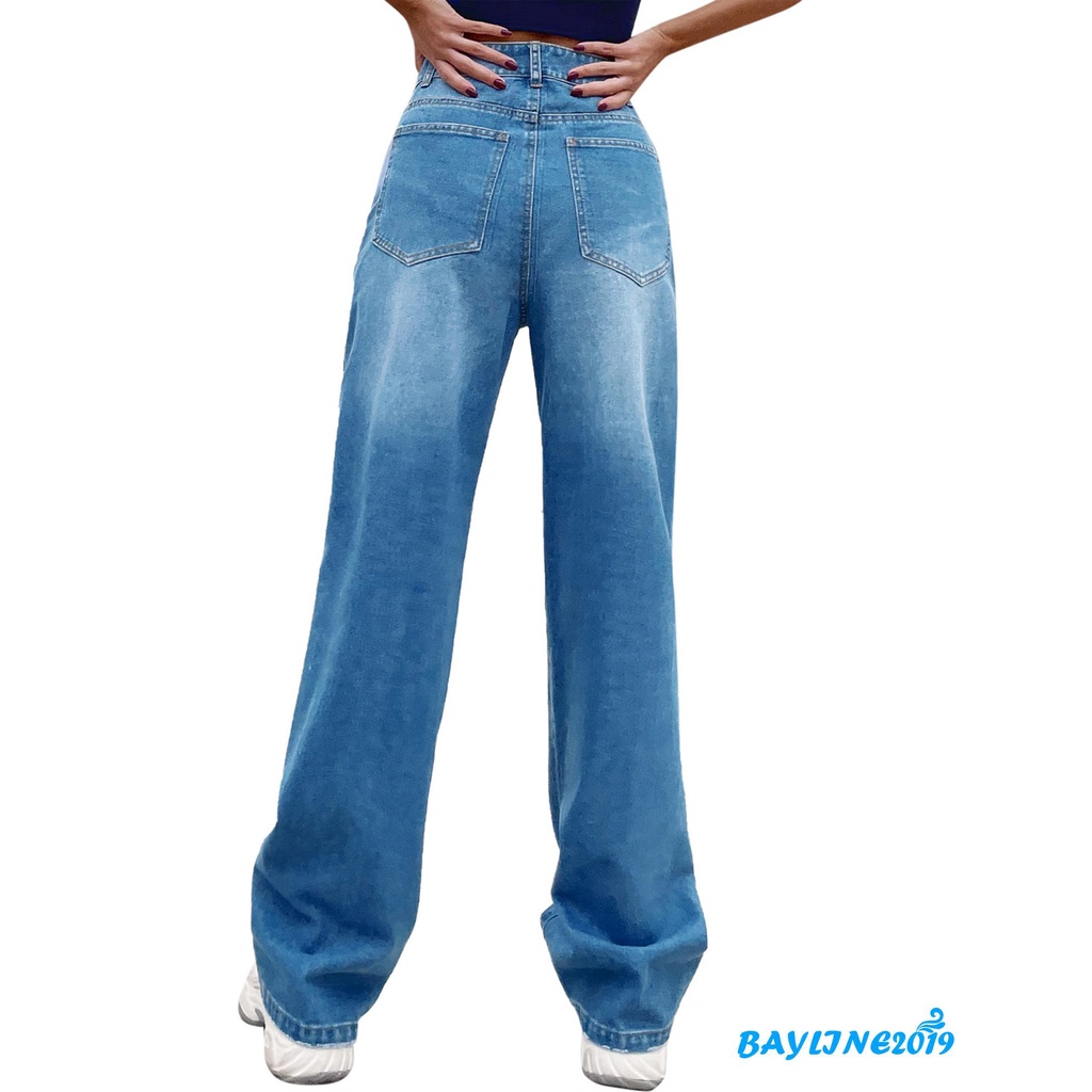 Quần jean dài dáng rộng phong cách cá tính thời trang dành cho nữ