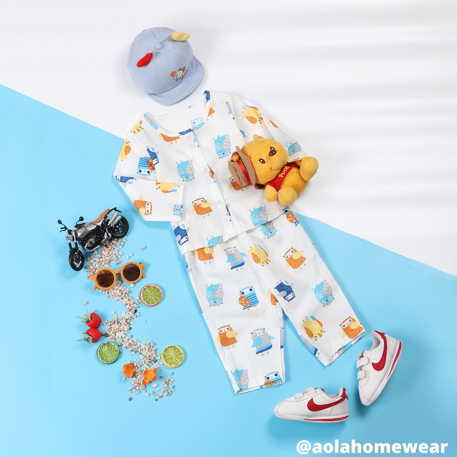 Bộ pijama cho bé trai, bé gái vải cotton xô Áo Lá Homewear, đồ bộ bé trai dài tay từ 10kg - 30kg