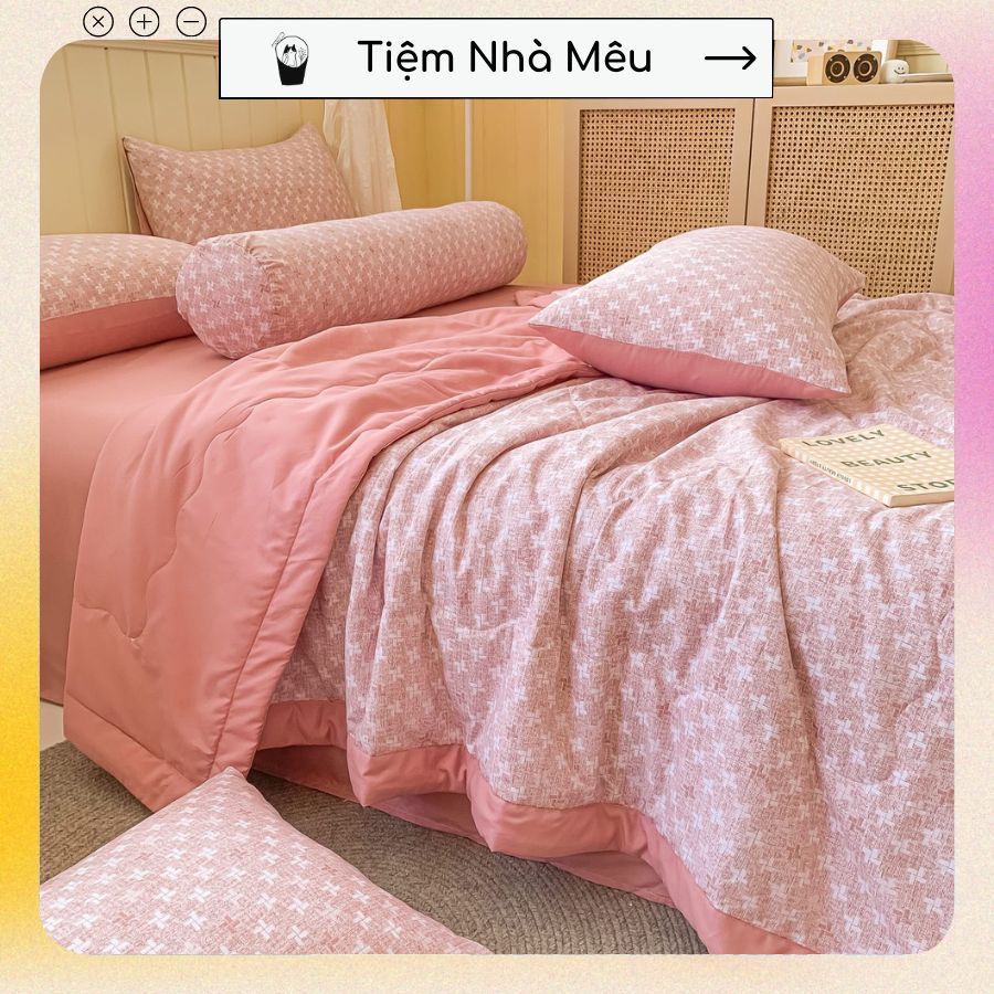 (New)}Bộ 4/5 Món Mền Ga Gối Cotton Đũi Vỏ gối drap chăn chần Basic Mềm Mịn Phong Cách Intro Tiệm Nhà Mêu