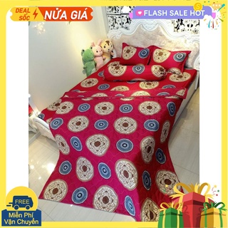 [XẢ GẤP]Drap ga giường 1m8x2m vải cotton poly mẫu lá trống đỏ