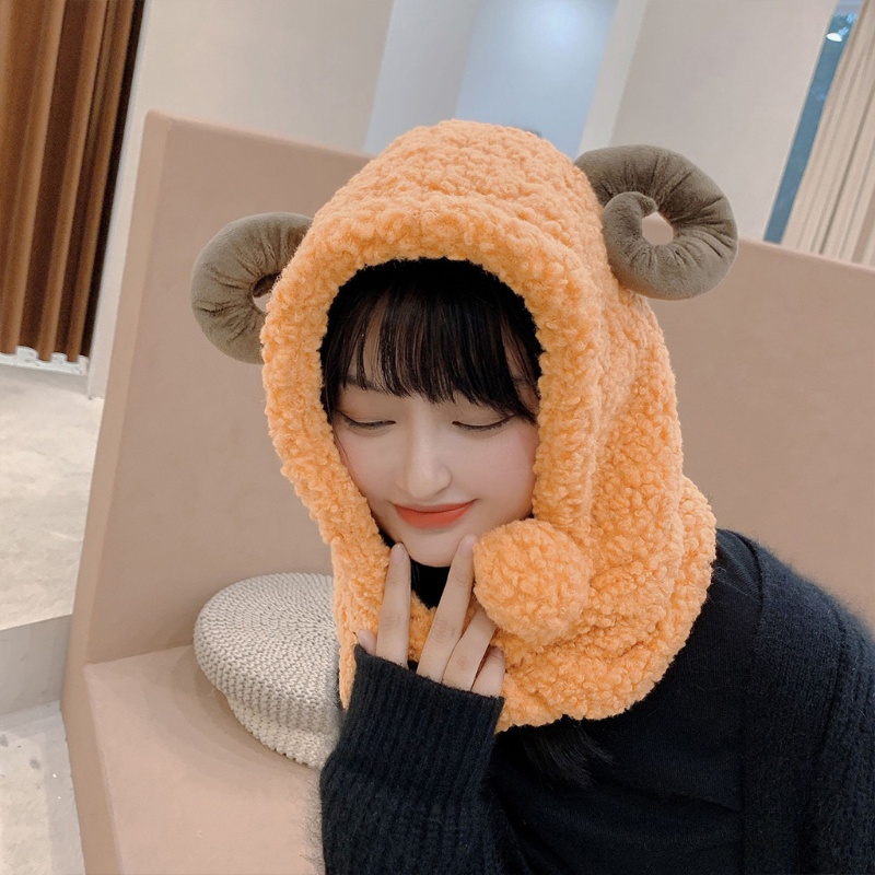 Mũ Trùm Đầu Kèm Khăn Choàng Lông Nhung Dễ Thương Xinh Xắn