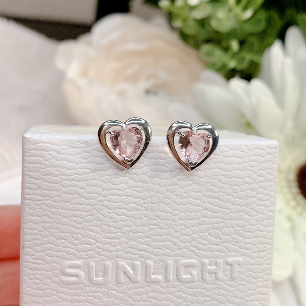 Bông tai bạc SUNLIGHT tim hồng và mặt dây chuyền