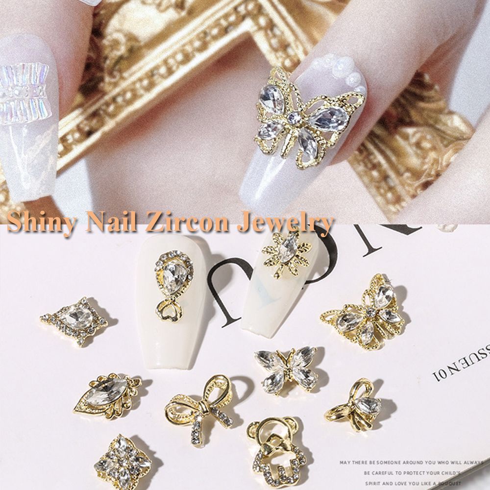 [Hàng mới về] Phụ kiện kim loại đính đá zircon họa tiết nơ gấu 3D long lanh trang trí móng tay nghệ thuật