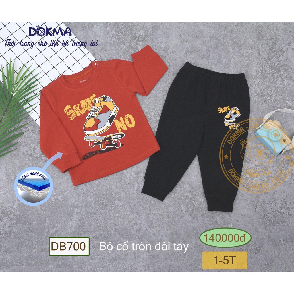 (1-5Y) Bộ dài tay cổ tròn vải cotton mỏng - DOKMA