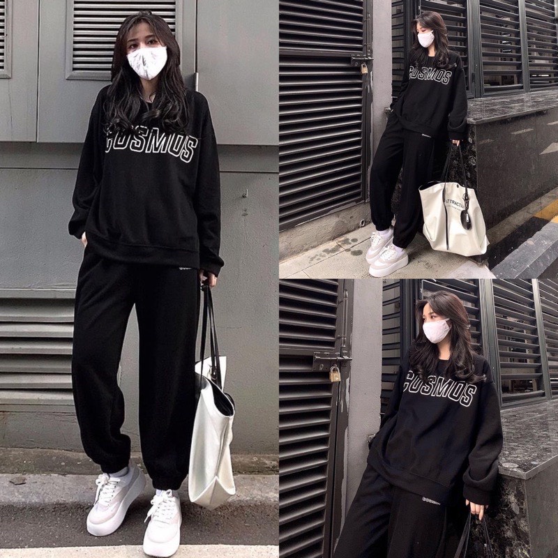 Set Bộ Nỉ Hoodie Bông Cosmos Áo Hoodie Dài Tay Quần Bom Bo Gấu Chất Siêu Dày Dặn Phong Cách Thể Thao