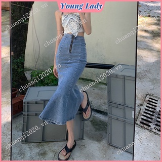 Chân váy jean Đuôi Cá Lưng Cao Thời Trang Cho Nữ
