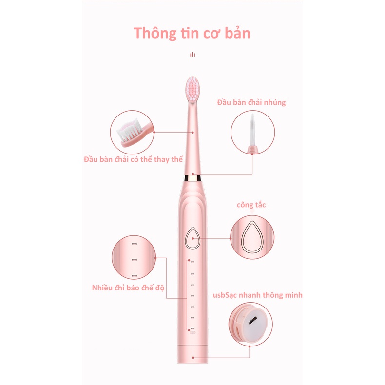 Bàn Chải Đánh Răng Điện 3 Trong 1 Làm Trắng Với Kỹ Thuật Sóng Siêu Âm,Máy Mát Xa Da Mặt，6 chức năng-sạc nhanh usb