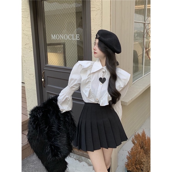 Set sơ mi cánh tiên + chân váy tennis phong cách ulzzang điệu đà cho bạn nữ