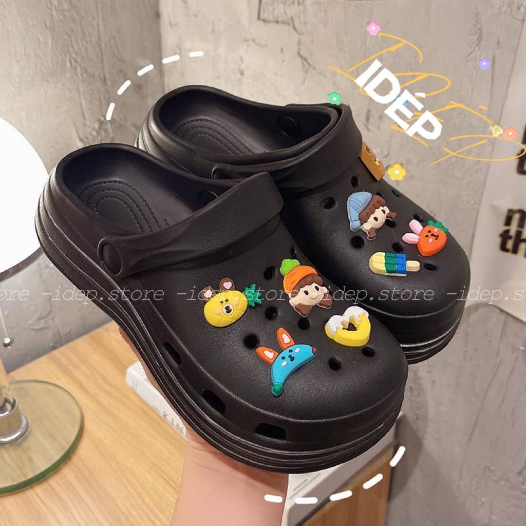 Dép sục CROSS nữ đế cao 4cm TẶNG KÈM 6 sticker/jib cute - Sục Sandal bít mũi nữ đế dày siêu nhẹ SL061 - iDép Store