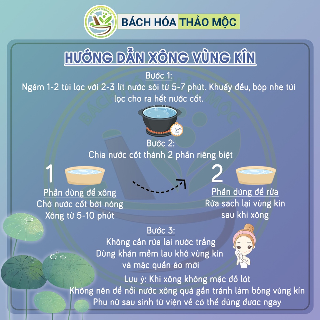 Xông vùng kín thảo dược, 8 thảo dược tự nhiên giúp phụ nữ se khít, hồng hào, hết mùi. Gói 10-20 túi lọc