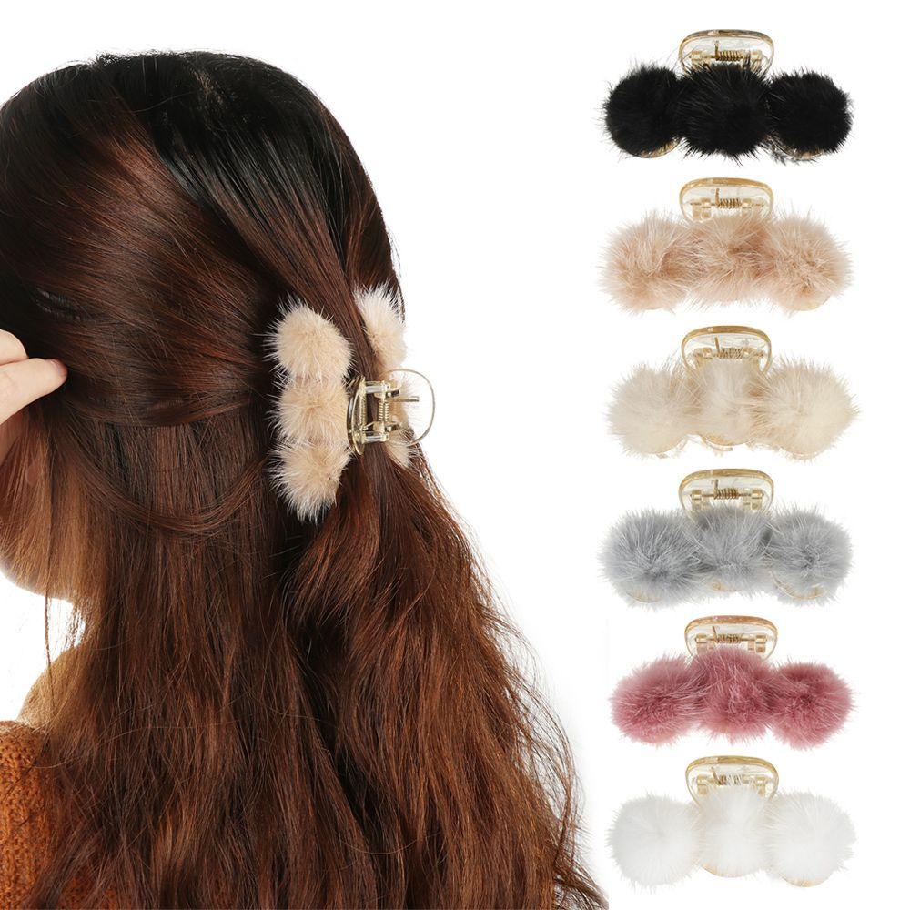 Kẹp Tóc Càng Cua Phối Lông Thời Trang Thu Đông Cho Nữ