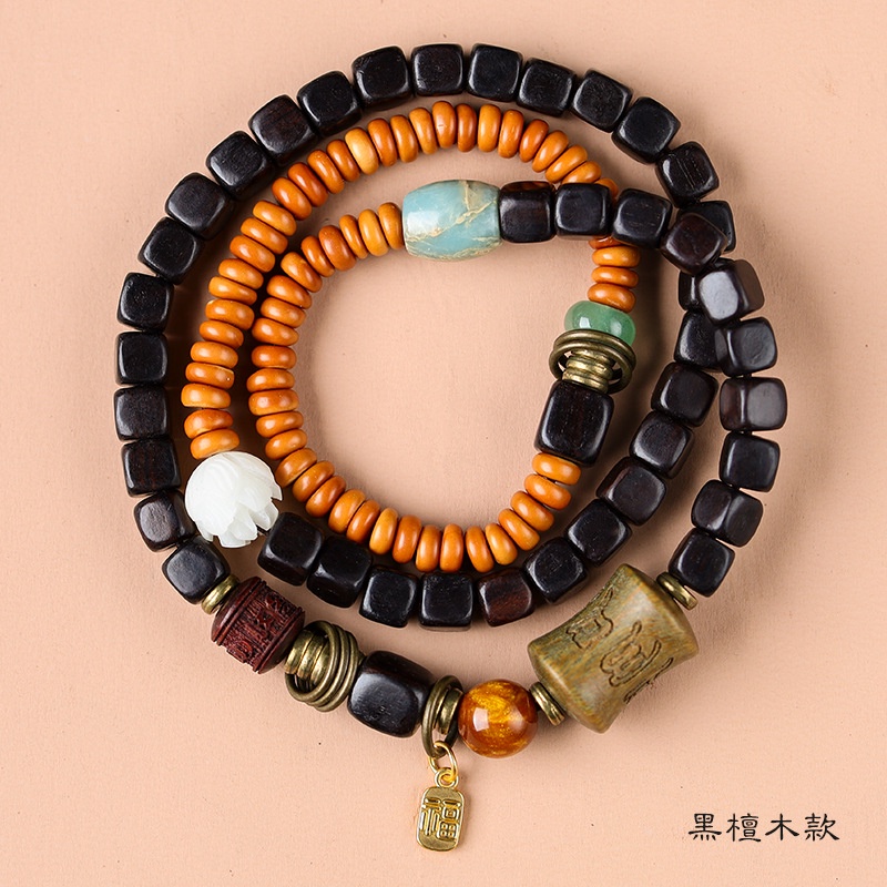 Vòng Tay Nhiều Lớp Bằng Gỗ Mun Tự Nhiên Phong Cách retro Cho Cặp Đôi