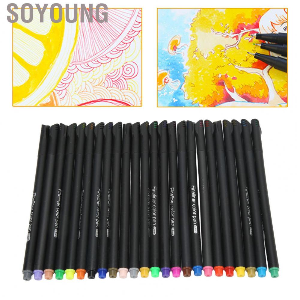 Soyoung 24 Fineliner Color Pens Set 0.4mm Thin Tip Colors Watercolor Design Micro Line Precise Control Marker