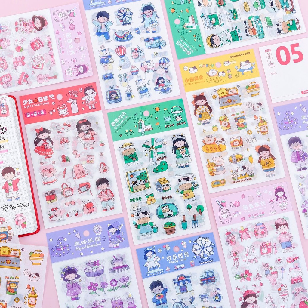 Set 4 Tấm Sticker Cute 2D Dán Bình Nước, Laptop, Điện Thoại
