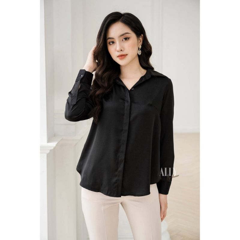 Sơ mi lụa trắng, đen, xanh than Ally