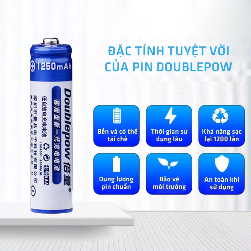 Pin sạc AAA 1250mAh Doublepow Sạc Lại 1200 Lần An Toàn  - Chính Hãng