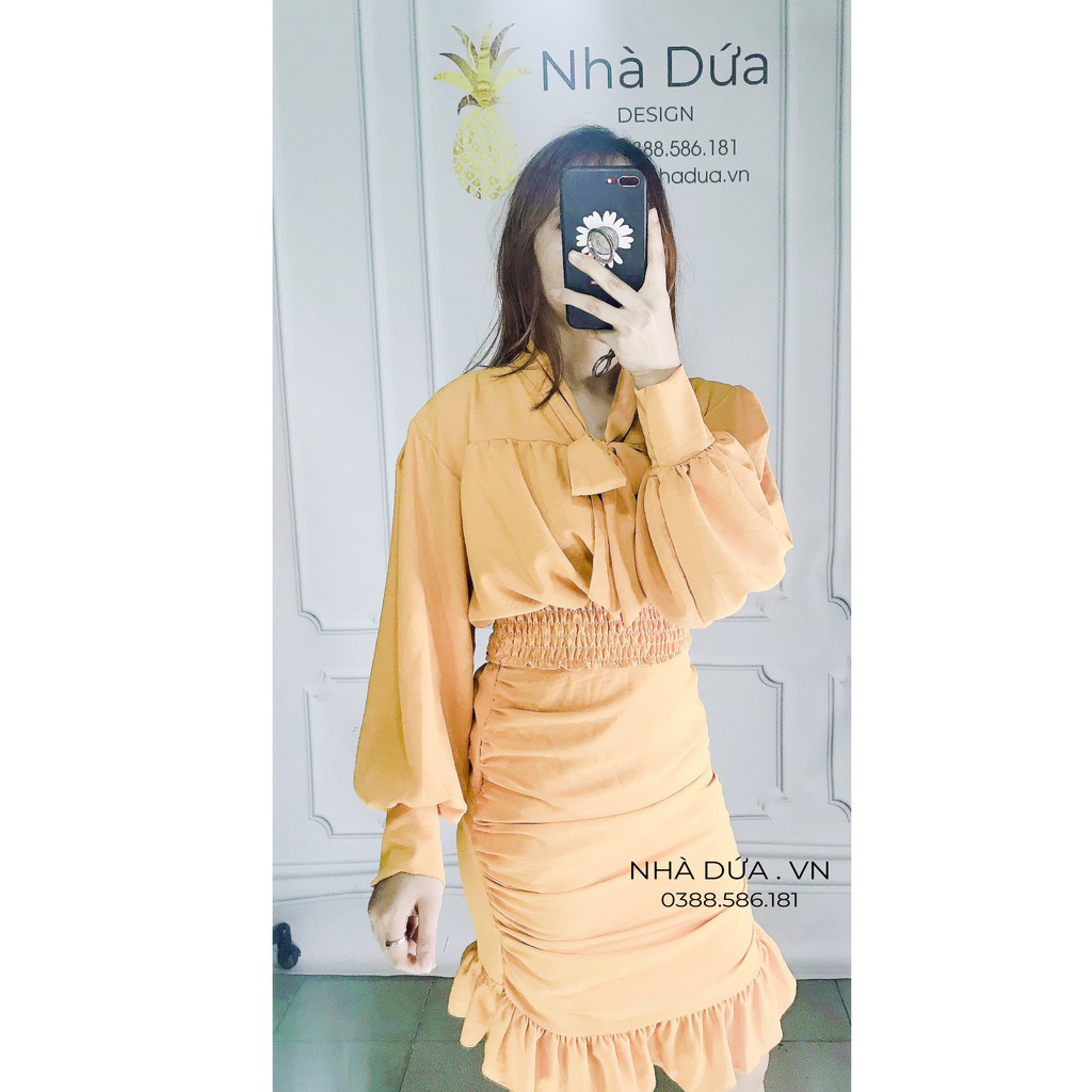 [hình + video thật] Sét áo cổ nơ kèm váy nhún thanh lịch - set trang phục mặc đi học đi chơi đi làm- áo nơ kèm chân váy | BigBuy360 - bigbuy360.vn