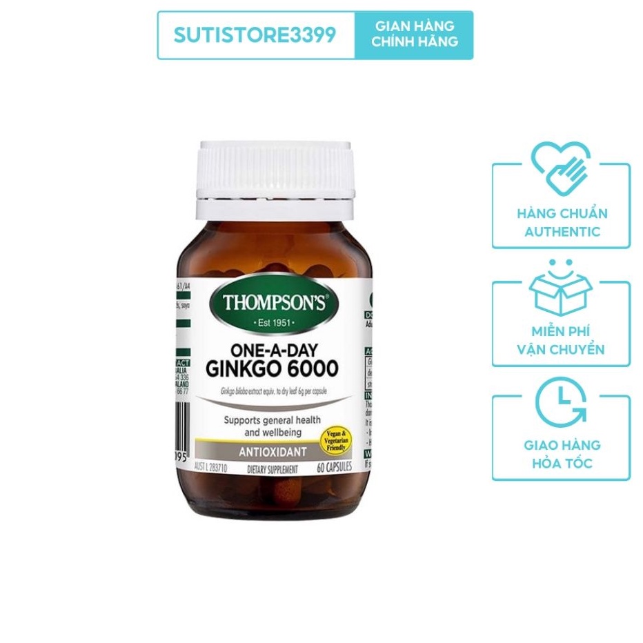 Bổ não Ginkgo Biloba 6000mg 💥HÀNG CHUẨN ÚC 💥Thompson's 60 Viên, Hoạt huyết dưỡng não, tăng cường trí nhớ