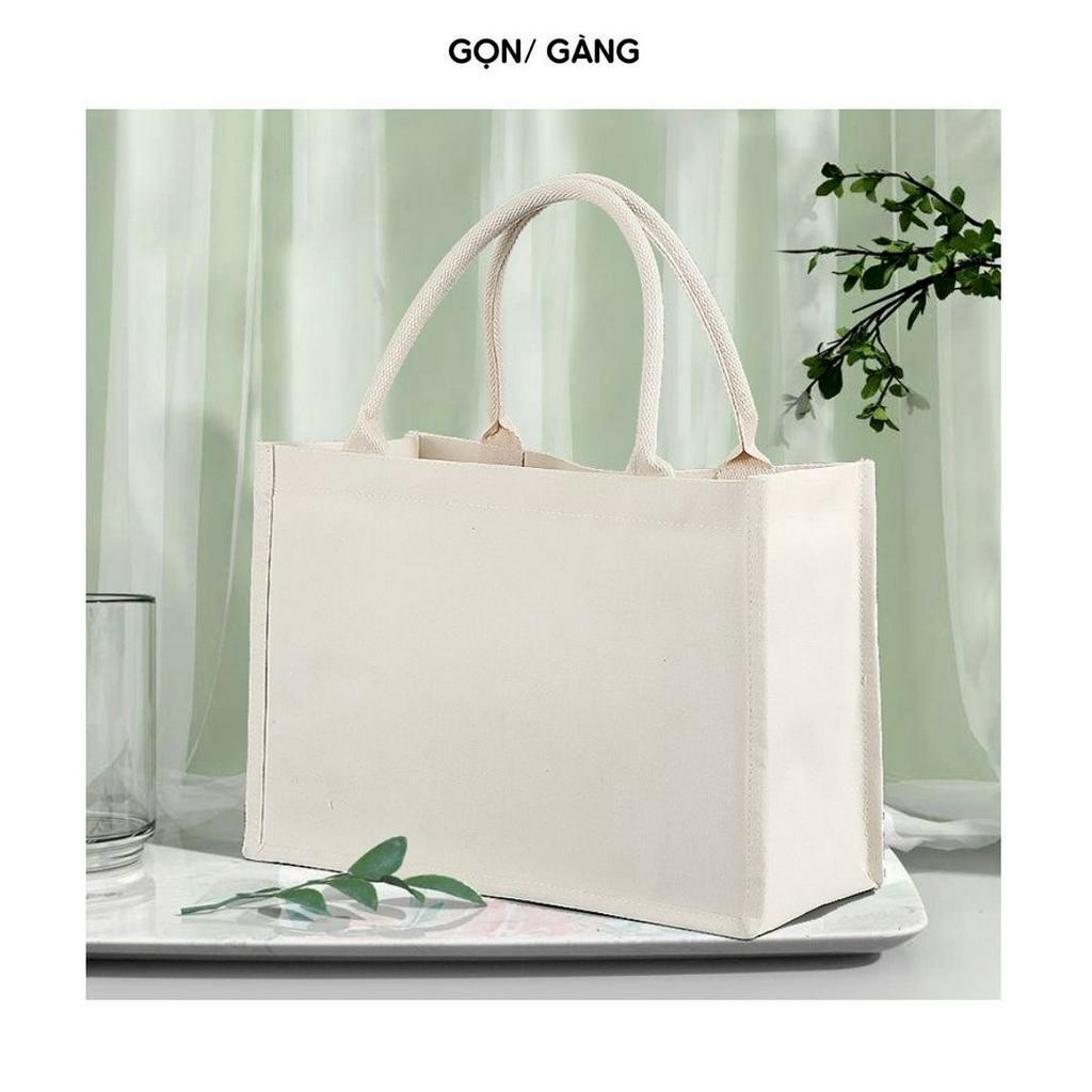 Túi cói canvas vải trắng trơn DIY chống nước đựng quần áo đi biển túi du lịch vải trắng vẽ trang trí đứng form Gọn Gàng