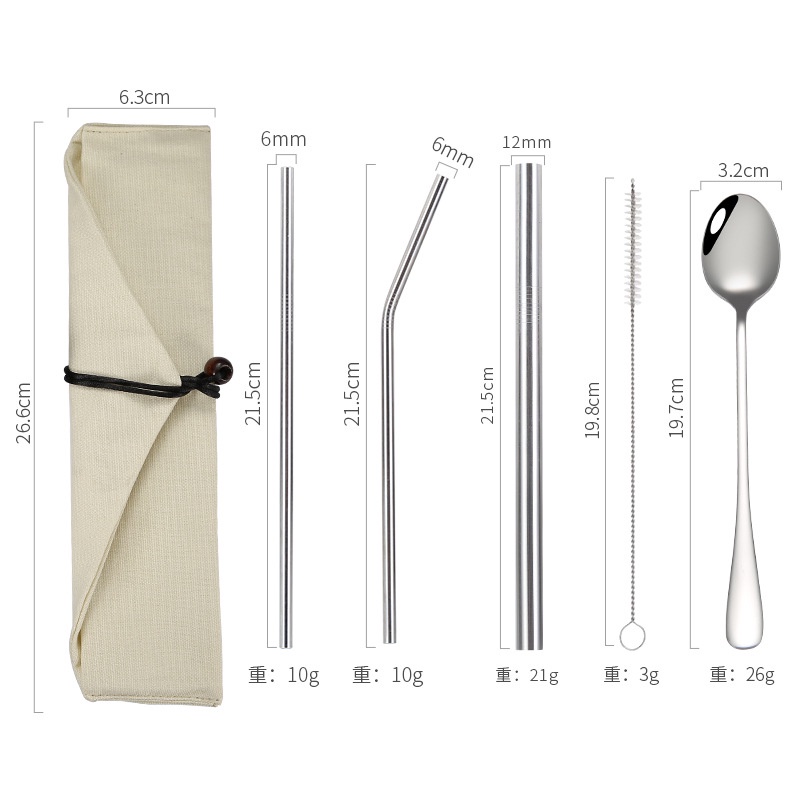 Bộ Ống Hút Và Muỗng Bằng Thép Không Gỉ 304