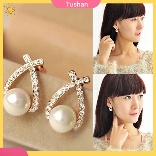Đôi bông tai đính ngọc trai nhân tạo thời trang cho nữ