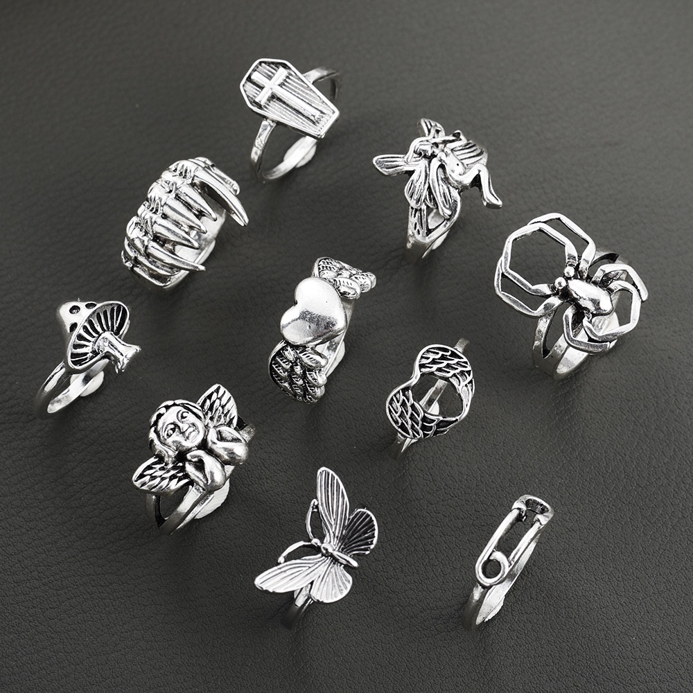 Nhẫn Hợp Kim Hình Đầu Lâu / Bướm / Mặt Nạ Nhện Màu Sắc Retro Gothic Punk Cổ Điển Cho Nam Và Nữ